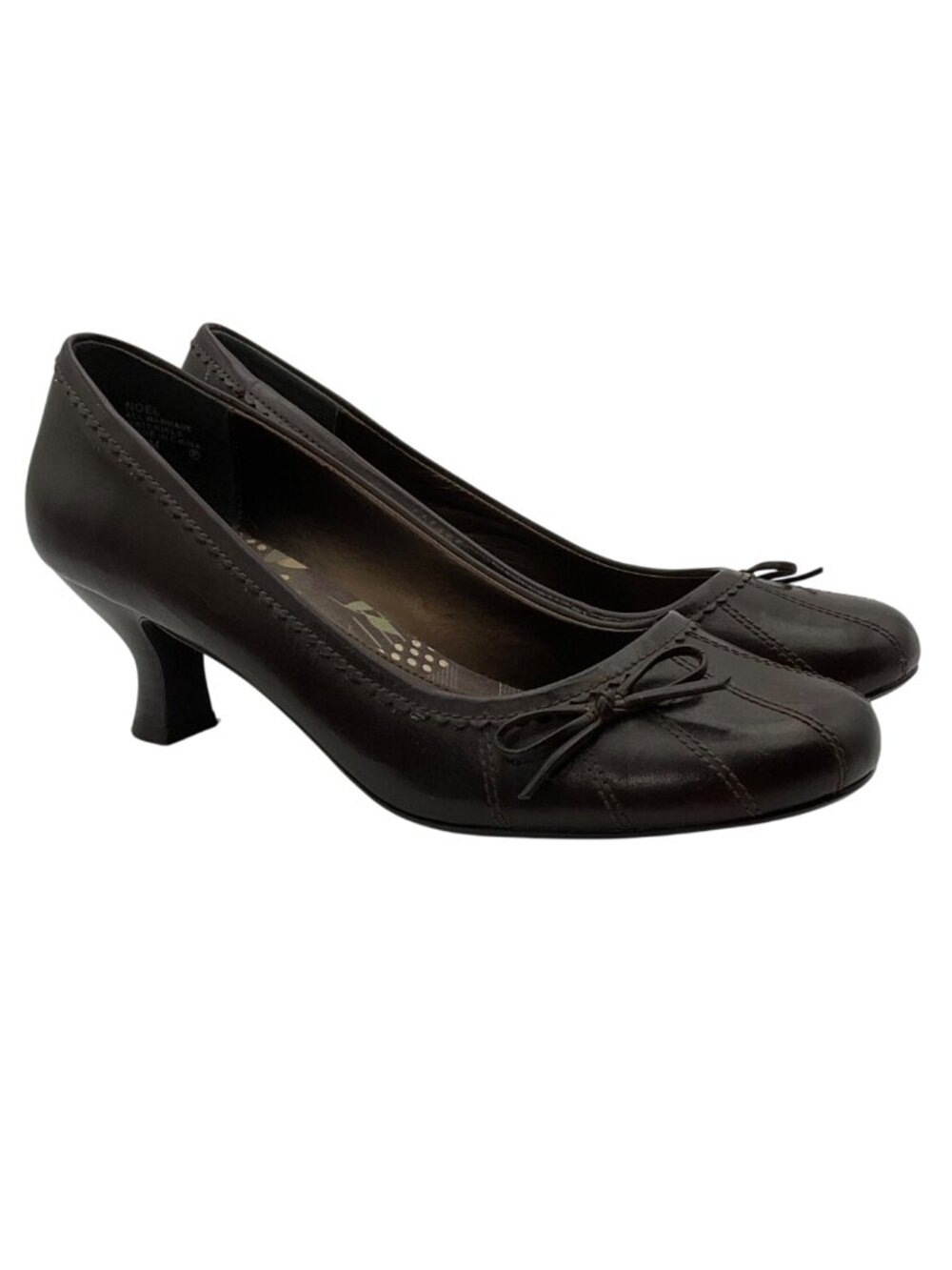 Mudd 9.5 Y2K Noel Brown Faux Leather Kitten Heels Shoes Bow Accent